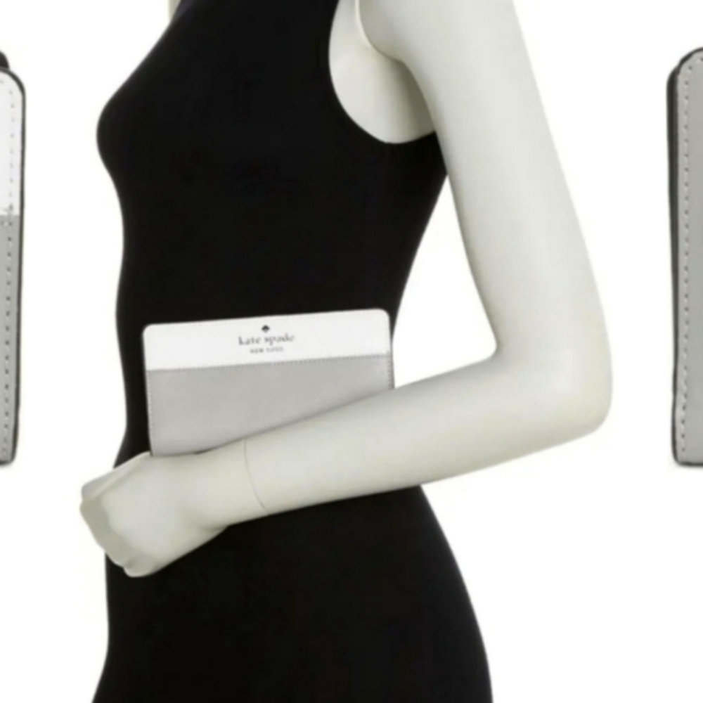 🔥SALE Kate Spade Large Slim Bifold Wallet color Nimbus Gray Multi - Picture 2 of 4